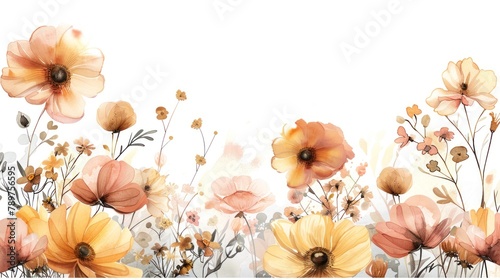 The clipart includes watercolor airbrushing, isolated wildflowers, neutral yellow gold and pink, neutral muted colors, and a white background.