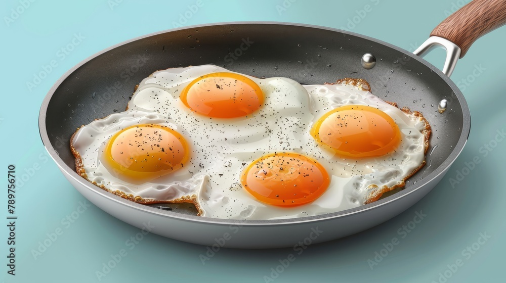 Perfectly fried eggs in the frying pan. Preparing breakfast Perfectly fried eggs in the frying pan. Preparing breakfast