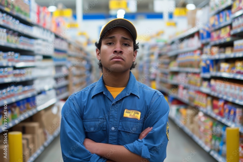 portrait of a general worker at supermarket aisle