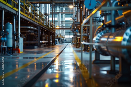 Industrial factory oil and gas refinery. Interior of the factory