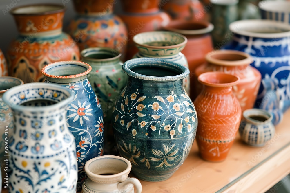 A collection of painted pottery .