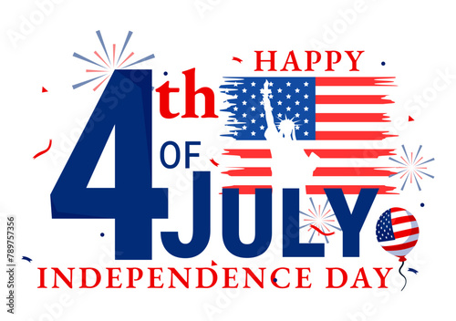 4th of July Happy Independence Day USA Vector Illustration with American Flag and Balloons in Flat National Holiday Cartoon Background Design
