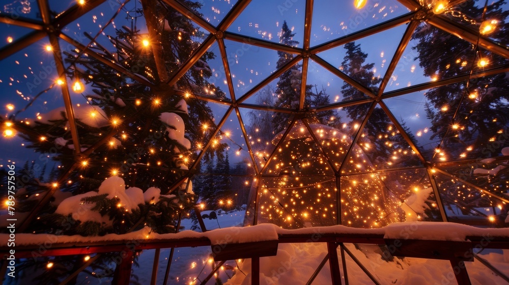 As the darkness of the night sky falls the glass walls of your private igloo light up offering a cozy haven while you marvel at the dancing lights above. 2d flat cartoon. As the darkness of the night sky falls the glass walls of your private igloo light up offering a cozy haven while you marvel at the dancing lights above. 2d flat cartoon.