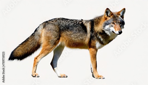 red wolf - Canis rufus - a canine native to the southeastern United States. Its size is intermediate between the coyote C. latrans and gray wolf - C. lupus - standing isolated on white background photo