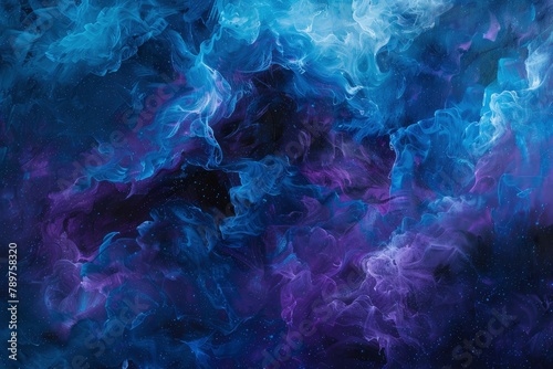 Vivid and richly textured abstract background featuring a cosmic blend of blue and purple shades, resembling a nebula or galaxy - generative ai