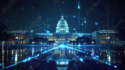 Front view of the US Capitol Building. Cityscape, urban hand drawing. AI generated