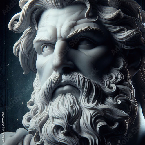 Illustration of a Renaissance statue of Zeus, king of the gods. god of sky and thunder. Zeus the king of the Greek gods ready to hurl lightning bolts down upon the earth and mankind. 