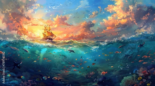 World Ocean art illustration #789760312