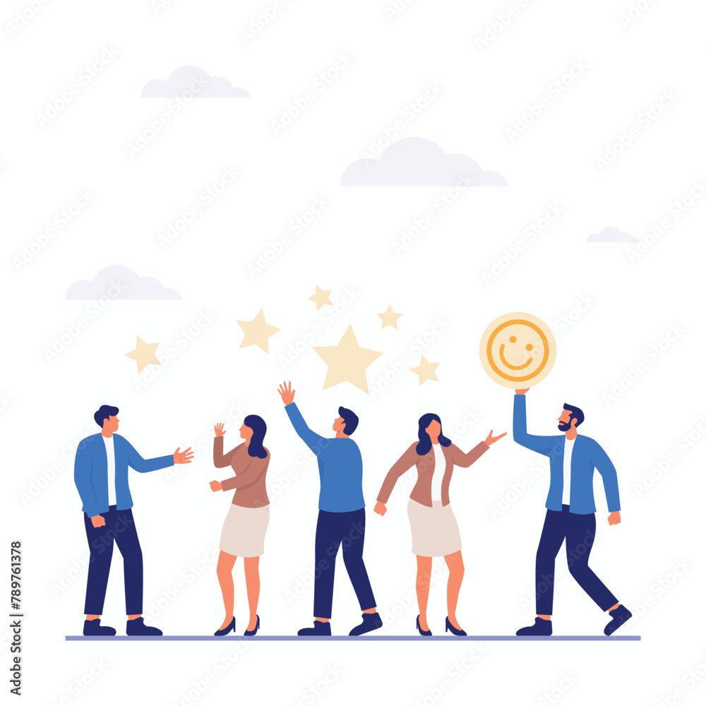 People Characters Giving Five Star Feedback flat illustration isolated on white background People Characters Giving Five Star Feedback flat illustration isolated on white background