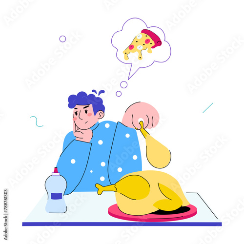 Customizable doodle mini illustration of pizza craving 