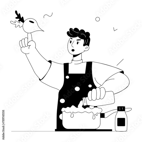 A doodle mini illustration depicting food preparation 