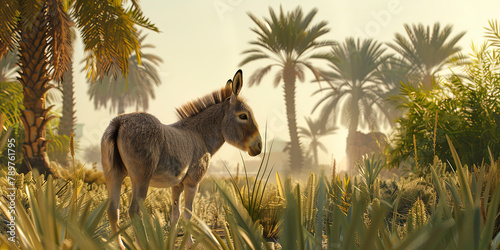 a cute donkey stands in the middle of a field, generative AI