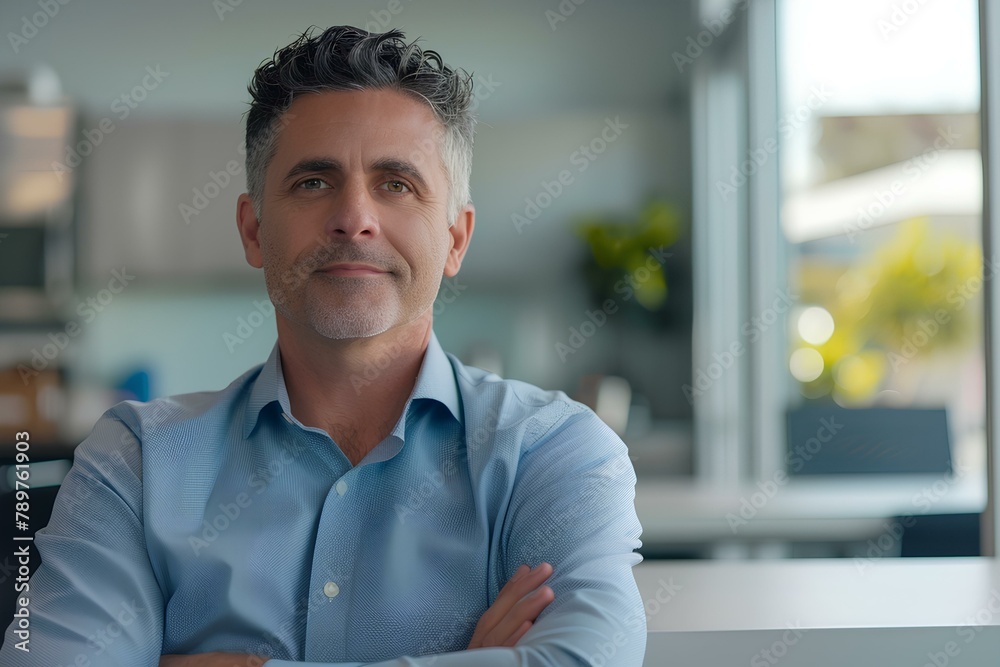 Obraz premium a clean shaven chief technology officer. office background. generative AI