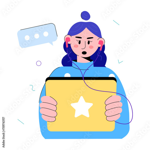 Check doodle mini illustration of sharing thoughts online 