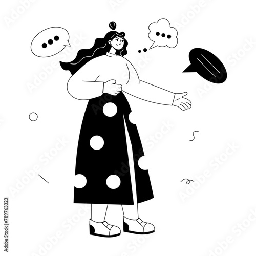 Get this doodle mini illustration of talking girl  