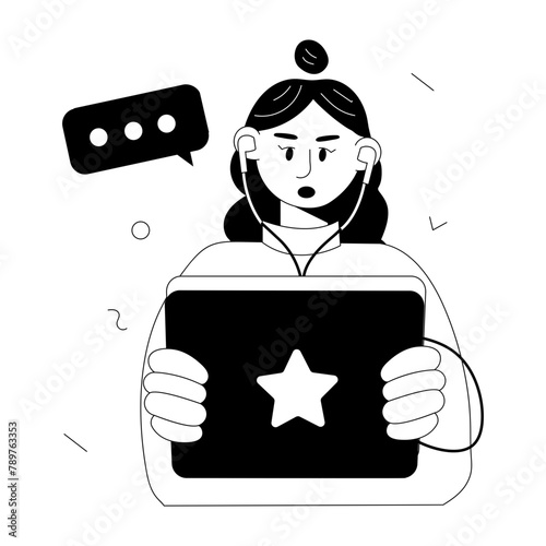 Check doodle mini illustration of sharing thoughts online 