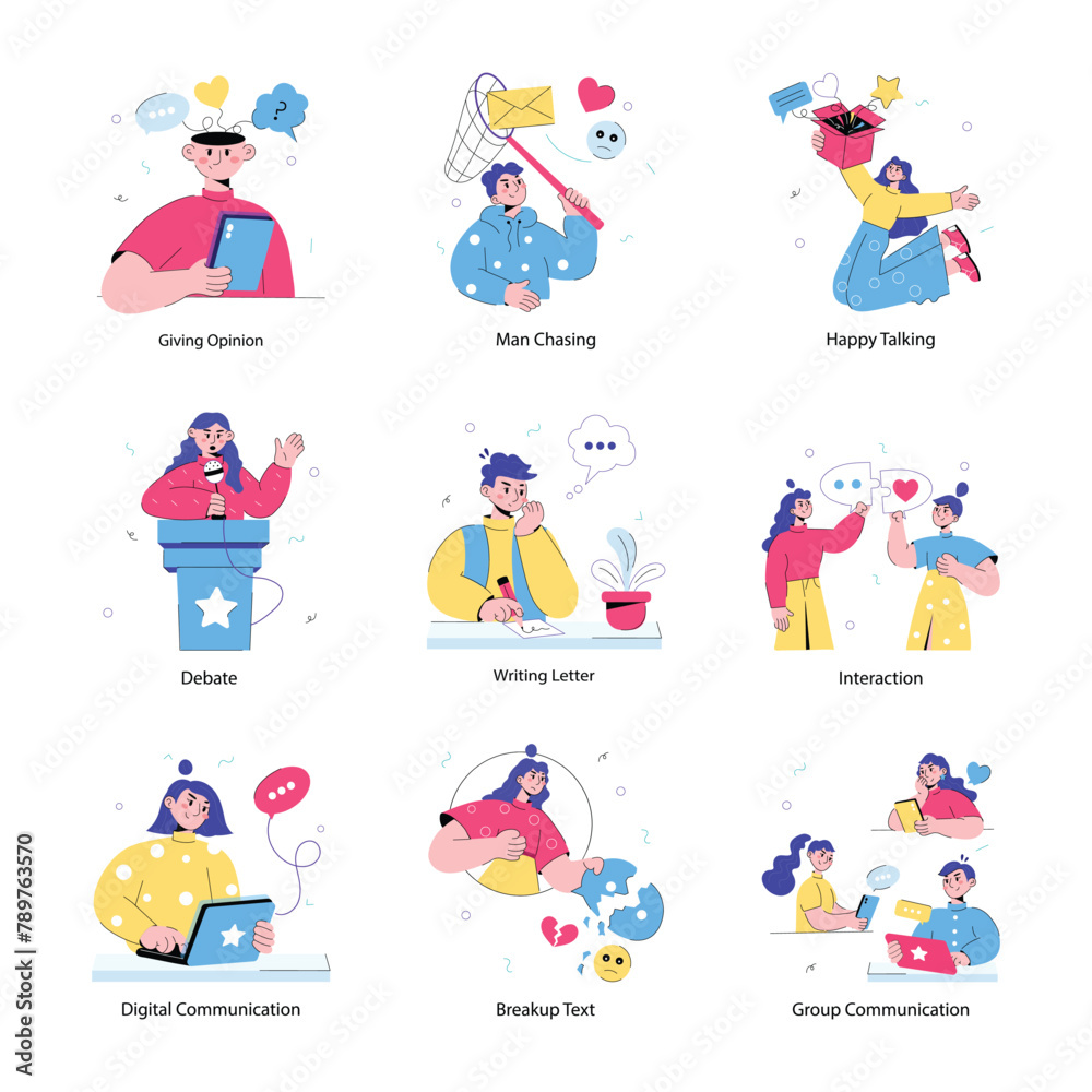 Fototapeta premium Set of Online Chat and Collaboration Doodle Mini Illustrations