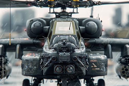 Apache helicopter. Apache attack gunship helicopter front on, weapons loaded. . photo