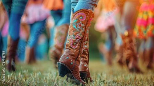 Country Line Dancers' Boots and Legs in Action