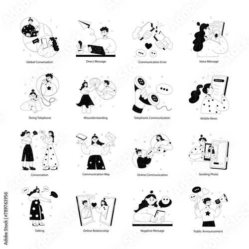 Pack of Internet Chat Doodle Mini Illustrations 

