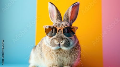 Sunny Bunny: Cool Rabbit with Shades on Vibrant Background