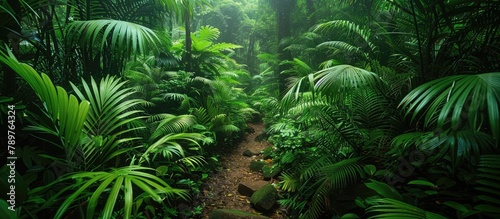 Lush Tropical Rainforest Teeming with Verdant Foliage and Undiscovered Wonders