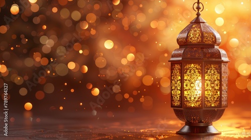 Islamic Eid Mubarak and Eid ul Adha Celebration with Lantern on Brown Background