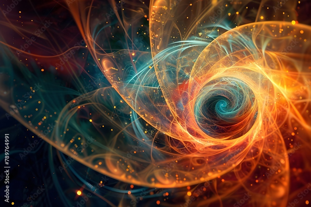 A colorful swirl of orange and blue with a black background. The colors are vibrant and the swirl is dynamic, giving the impression of movement and energy
