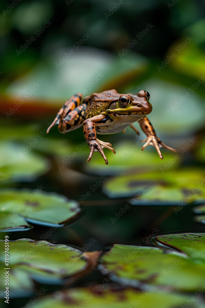 A perfectly timed photo of a frog in mid-jump, showcasing agility and the beauty of wildlife in motion