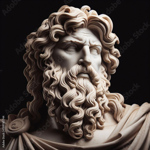 Illustration of a Renaissance statue of Zeus, king of the gods. god of sky and thunder. Zeus the king of the Greek gods ready to hurl lightning bolts down upon the earth and mankind.