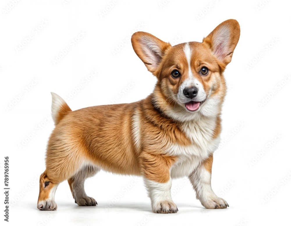 Welsh Corgi Happy, Winking, Sitting on White