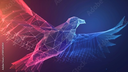geometric abstract bird. Polygonal wireframe mesh art, origami, peace concept illustration or background AI generated
