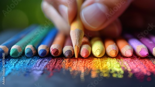 Colorful Spectrum Drawn by Hand with Crayons