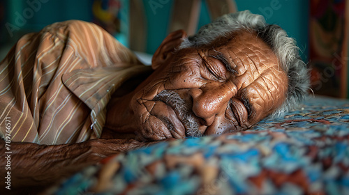 Impoverished latin elderly male sleeping