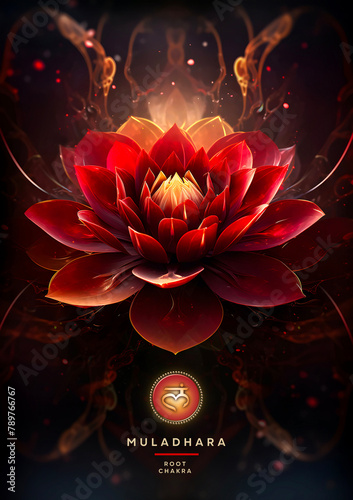 Root chakra (muladhara) symbol / deep red lotus flower. Peaceful decor for meditation and chakra energy healing.