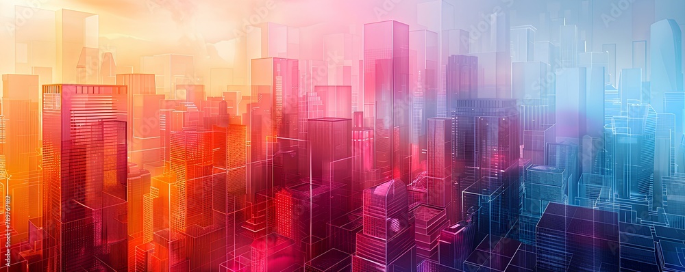 Cybernetic Cityscape,
A digital art, a futuristic cityscape, aglow with neon lights and digital connections, symbolizing a networked metropolis at dusk.