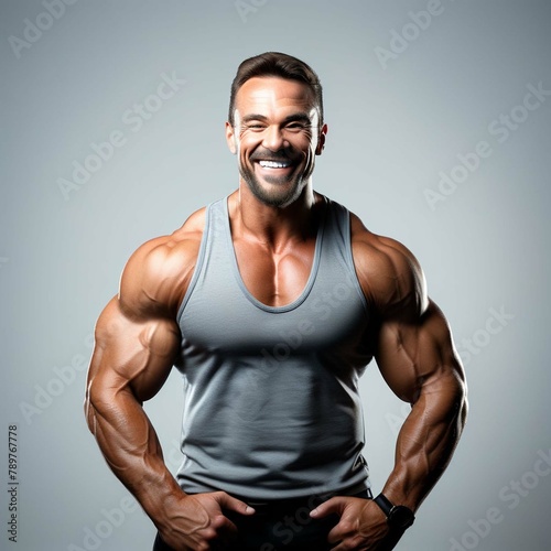 Happy bodybuilder portrait, cut out 
