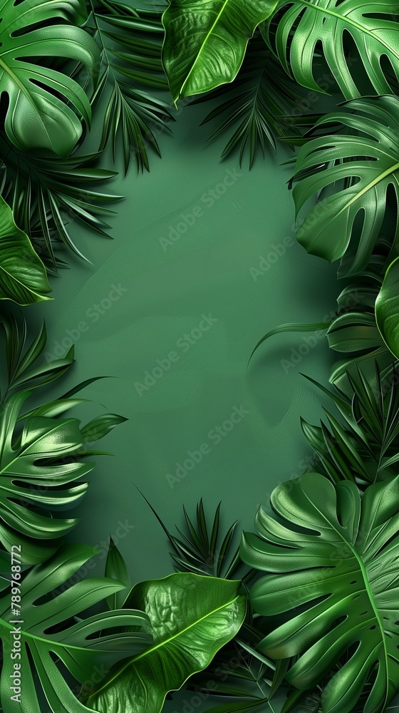 Nature monstera green leaf copy space top of view isolated background