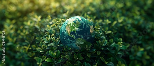 Environmental globe amidst green leaves