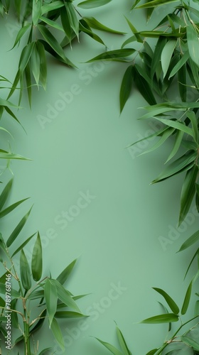 Nature bamboo leaves copy space top of view isolated green background