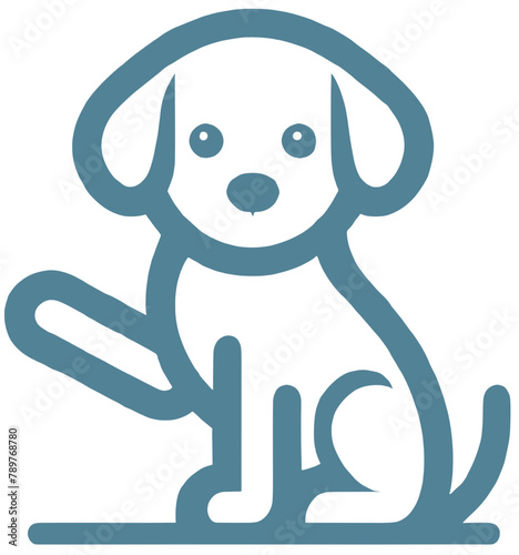 Minimalist design icon of a friendly dog sitting with a paw up in a simple line art style