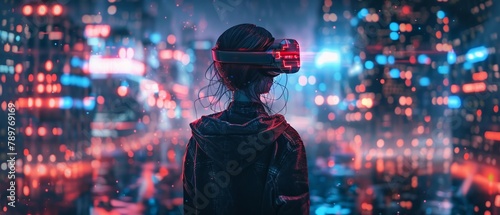 Digital world neon grid, VR realm