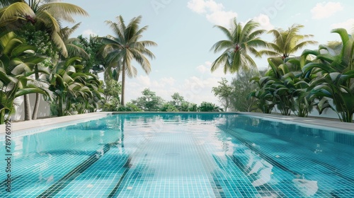 Elegant and simple blank mockup of a public pool sign with a border of palm trees for a tropical touch. .