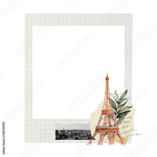 Eiffel tower png frame, retro instant film on transparent background © Rawpixel.com