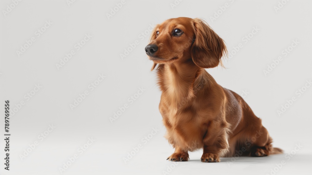 Brown dachshund dog over white background.