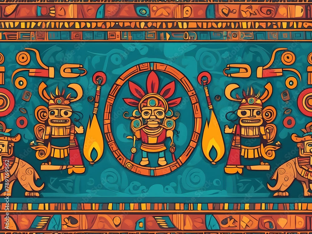 Animated illustration border vector art in Inca Maya style with empty copy space design.
