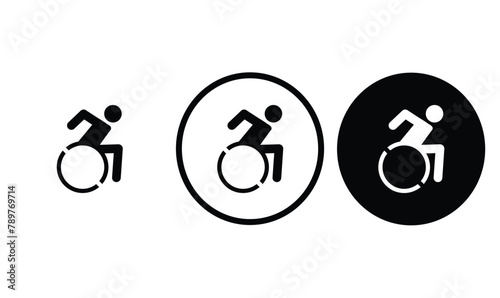 icon wheelchair black outline for web site design and mobile dark mode apps Vector illustration on a white background