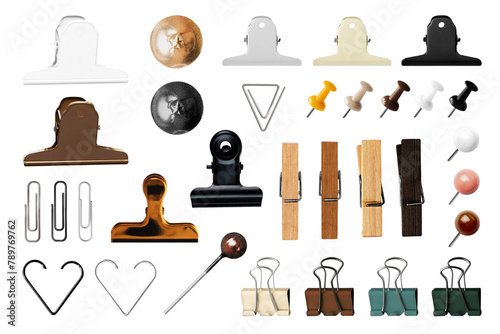 Paper clips png sticker, office stationery set on transparent background photo