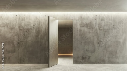 Plain wall with a hidden door seamlessly integrated into the design photo