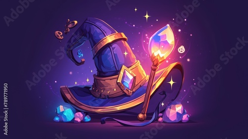 An enchanting logo 2d featuring a magician s hat and magic wand icon photo